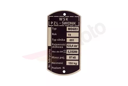 Plaque signalétique WSK 125 M06 B3 051 - 275061