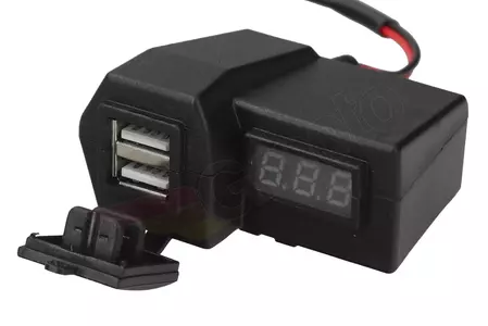 Zásuvka USB na řídítkách + voltmetr - USBEXA004