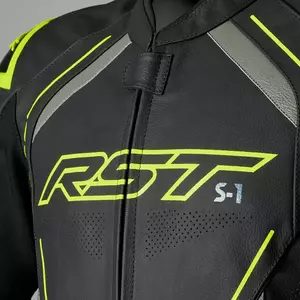 RST S1 CE blouson moto en cuir noir/gris/jaune fluo L-3