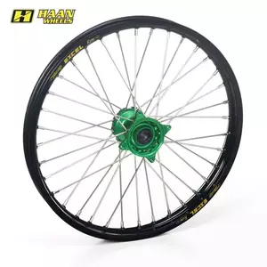 Haan Wheels 17x1.40x28T schwarz-grünes Komplett-Vorderrad - 123004/3/7/3/7