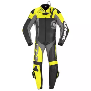 Fato de motociclista Spidi DP-Progressive Pro de uma peça em couro preto amarelo fluo 58 - Y161-394-58