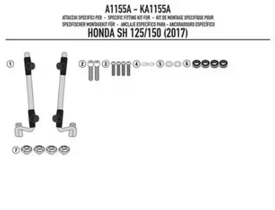 Suporte para para-brisas Kappa A1155AK Honda SH 125i 150i 17-19 - A1155AK
