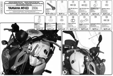 Montagekit für Windschild Fit Kit Kappa A281AK Yamaha MT 03 600 06-14 - A281AK
