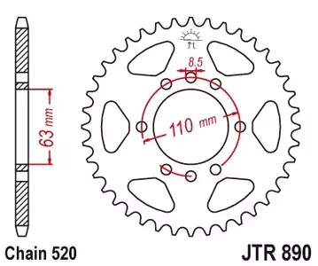 Kettenrad hinten Stahl JT JTR890.42, 42 Zähne Teilung 520-1