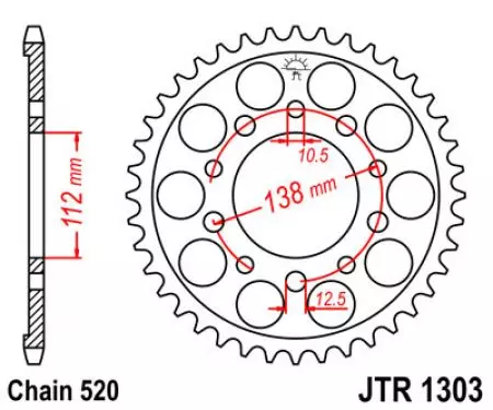Задно зъбно колело JT JTR1303.38, 38z размер 520-2