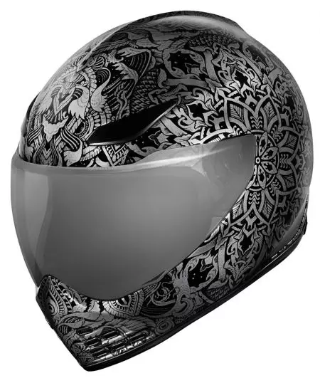 ICON Domain Gravitas cască de motocicletă integrală neagră și argintie S-1
