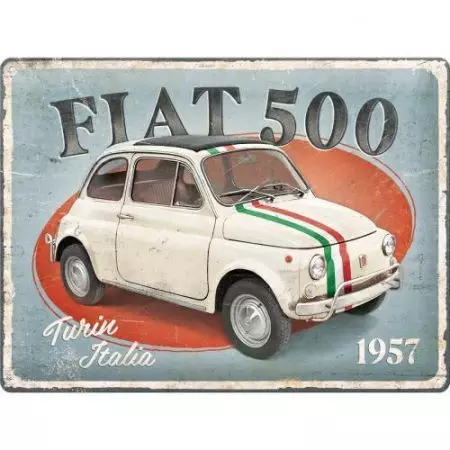 Plechový plagát 30x40cm Fiat 500 Turín Taliansko-1