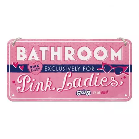 Colgante de pared de estaño 10x20cm Grease Pink Ladies Cuarto de baño-1