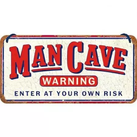 Skārda sienas piekaramais 10x20cm Man Cave Warning-1