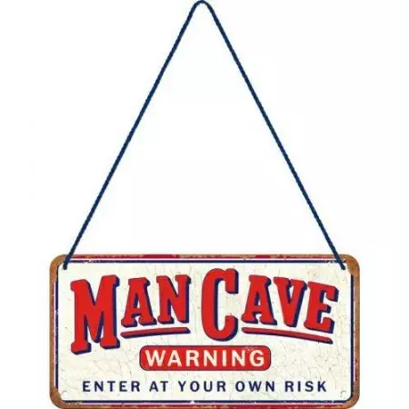 Kositrni stenski obešalnik 10x20cm Man Cave Warning-2
