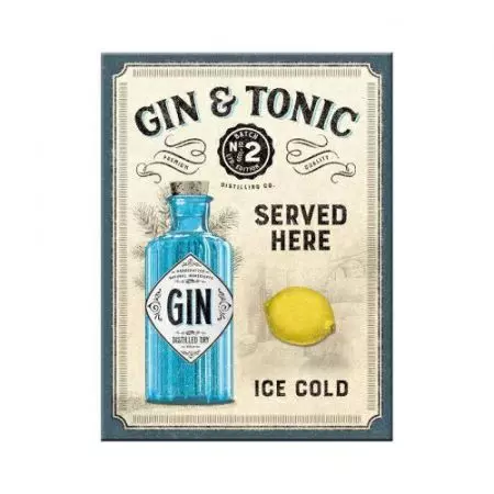 Hűtőszekrény mágnes 6x8cm Gin & Tonic Served Here-1