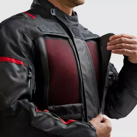 Tekstilna motociklistička jakna Rebelhorn Cubby V, crno-antracit-crvena M-4