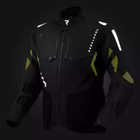 Tekstilna motociklistička jakna Rebelhorn Hiker IV, crna, antracit i fluo žuta, 3XL-14