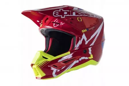 Alpinestars S-M5 Action ryškiai raudonas/baltas/juodai geltonas XL enduro motociklininko šalmas - 8306022-3325-XL
