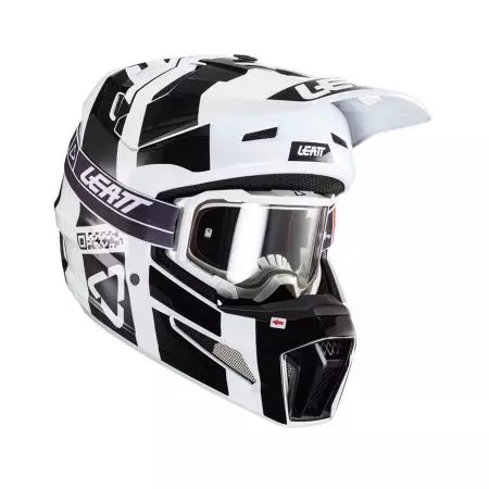 Capacete de motociclismo de cross enduro Leatt Moto 3.5 V24 + óculos de proteção Velocity 4.5 kit preto branco M-1