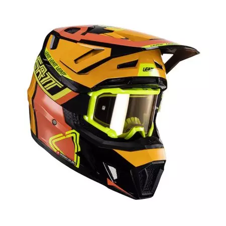 Capacete de motociclismo Leatt Moto 7.5 V24 cross enduro + óculos de proteção Velocity 4.5 Kit Citrus preto laranja amarelo fluo L - 1024060283