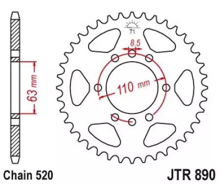 Čelični stražnji lančanik JT JTR890.44ZBK, 44z, veličina 520, crni-2
