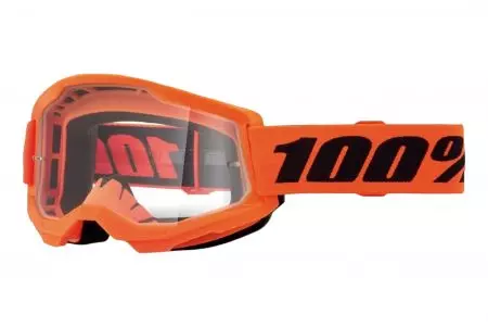 Gogle motocyklowe 100% Procent model Strata 2 Youth Neon pomarańczowy czarny szybka przeźroczysta-1