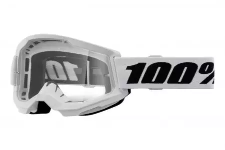 Gogle motocyklowe 100% Procent model Strata 2 Youth White biały czarny szybka przeźroczysta-1