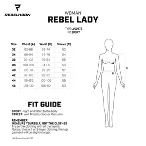 Rebelhorn sieviešu ādas motocikla jaka Rebel Lady melna, balta un sarkana fluo D34-4