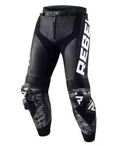 Calças de motociclista em pele Rebelhorn Rebel preto e branco 52-1