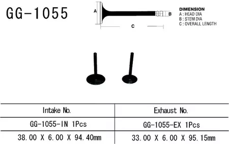 Válvula de admissão Vesrah GG-1055-IN-3
