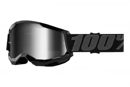 Motorbril 100% Procent model Strata 2 Zwart kleur zwart glas zilver spiegel-1