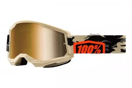 Motorcykelbriller 100% procent model Strata 2 Kombat farve brun moro guld spejlglas-1