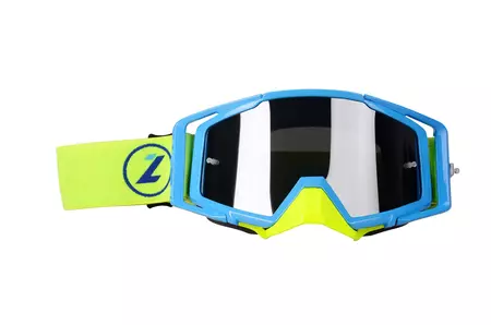 Motocyklové okuliare Lazer Race Style modré žlté fluo zorníky strieborné zrkadlové