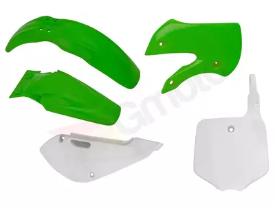 Racetech plastični komplet Kawasaki KX 65 01-19 zelena bela s ploščico - KX0-OEM-508
