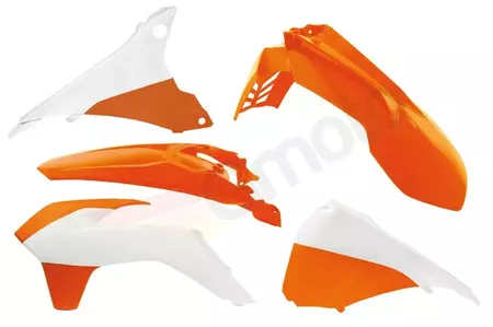 Komplet plastików Racetech - biały pomarańczowy z pokrywą filtra - KTM-OEM-495