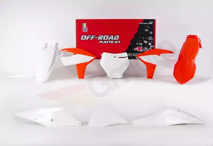 Racetech weiß-orangefarbener Kunststoffsatz mit Platte und Filterdeckel - KTM-OEM-599