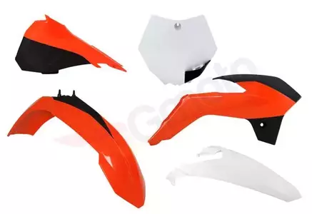 "Racetech" baltas oranžinis plastikinis rinkinys su plokštele ir filtro dangteliu - KTM-OEM-523