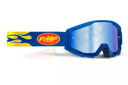 Óculos de proteção para motociclistas FMF Powercore Flame Navy vidro espelhado azul-1