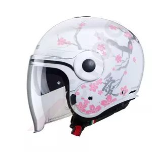 Caberg Uptown Bloom odprta motoristična čelada bela/srebrna/rožnata M-2