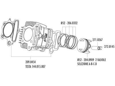 Polini 87ccm pilnīga virzuļa 52mm Izvēle B Honda XR 50 - 204.0909/B