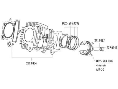 Polini 52mm stūmokliniai žiedai Honda XR 50 - 206.0332