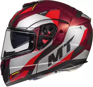 Kask motocyklowy szczękowy MT Helmets Atom SV Transcend z blendą szary/czerwony połysk XXL-1