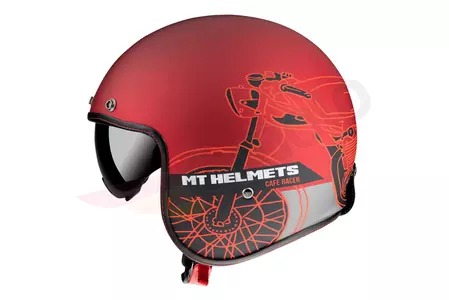 MT Helmets Le Mans 2 Cafe Racer open face motorcykelhjelm sort/rød mat M-2