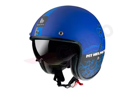 MT Helmets Le Mans 2 Cafe Racer casco da moto open face nero/blu opaco S-1