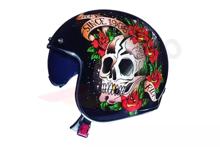 MT Helmets Le Mans 2 Skull&Roses casco moto open face nero/verde/rosso/bianco lucido L-1