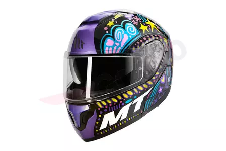 MT Helmets Atom Axa pink/blå/sort L motorcykelkæbehjelm - MT10526330116/L