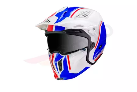 MT Helme Streetfighter Twin weiß/blau/rot Motorrad Trial Helm M-1