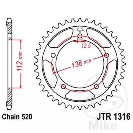 Čelični stražnji lančanik JT JTR1316.39, 39z, veličina 520-2