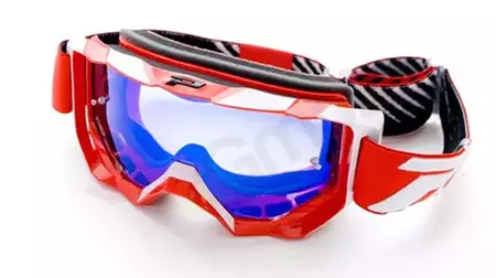 Motocyklové okuliare Progrip FL Venom 3200 červené biele zrkadlové modré sklo-1