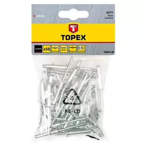 Hliníkové nýty TOPEX 3,2 x 8 mm, 50 ks. - 43E301