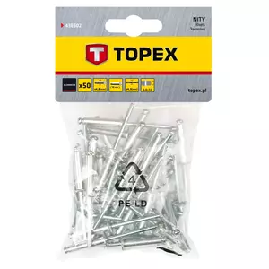 Hliníkové nýty TOPEX 4,8 x 10 mm, 50 ks. - 43E502