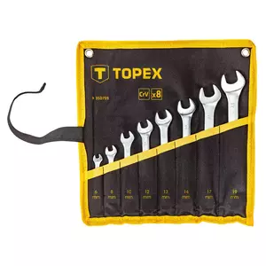 TOPEX 6-19 mm-es kombinált csavarkulcsok, 8 darabos készlet, fémlemezben - 35D759