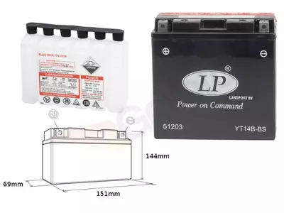 Baterija bez održavanja Landport YT14B-BS 12V 12Ah - YT14BBS L