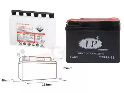 Batterie Landport YTR4A-BS de 12 V 2,3 Ah fără întreținere, de tip Landport YTR4A-BS - YTR4ABS L